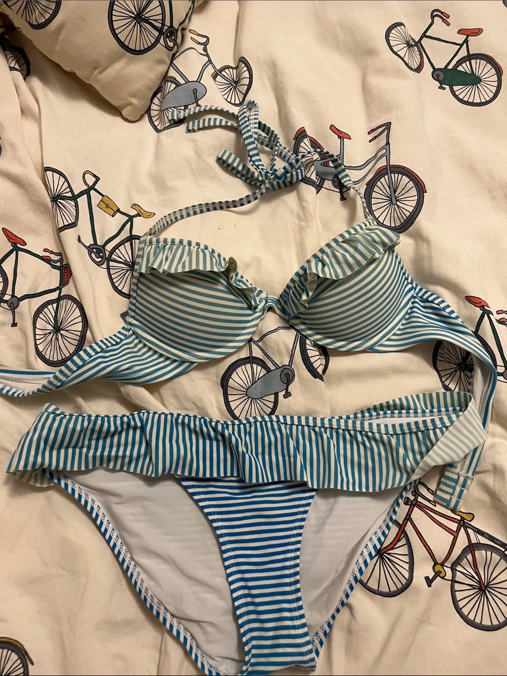 7/$20 Striped Ruffle Bikini Set - Blue & White 7/$20